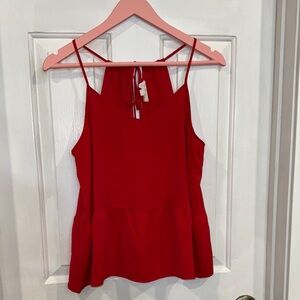 Red Sleeveless Camisole with Tie Front Peplum